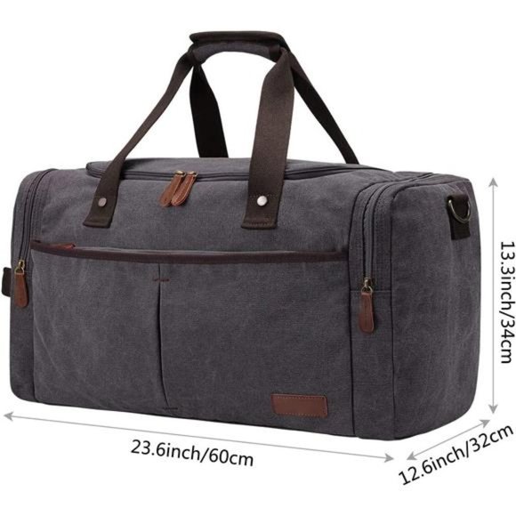 Canvas Duffel Bag Travel Weekend Grey - Picture 3 of 6